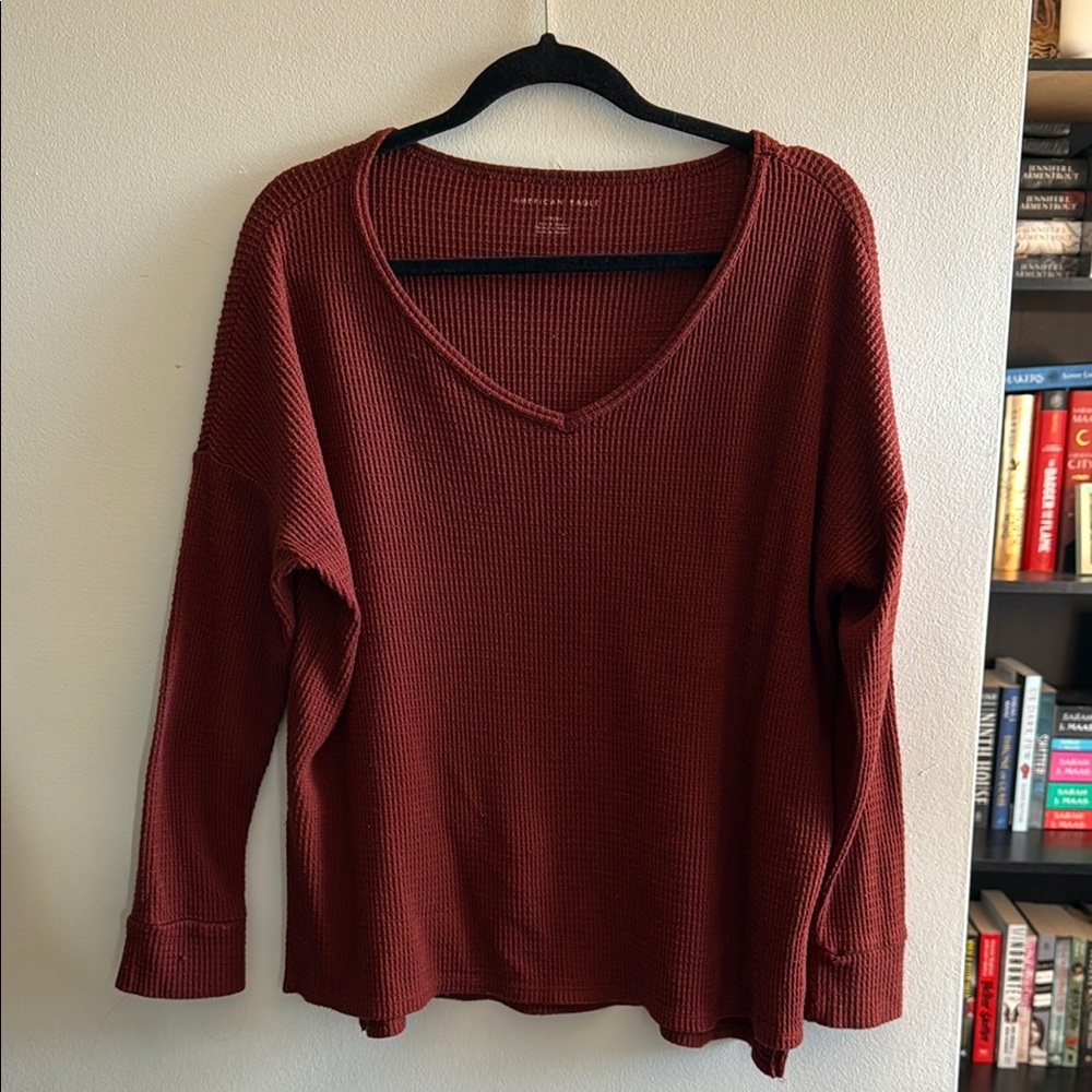 American Eagle Women's Rust V-Neck Top